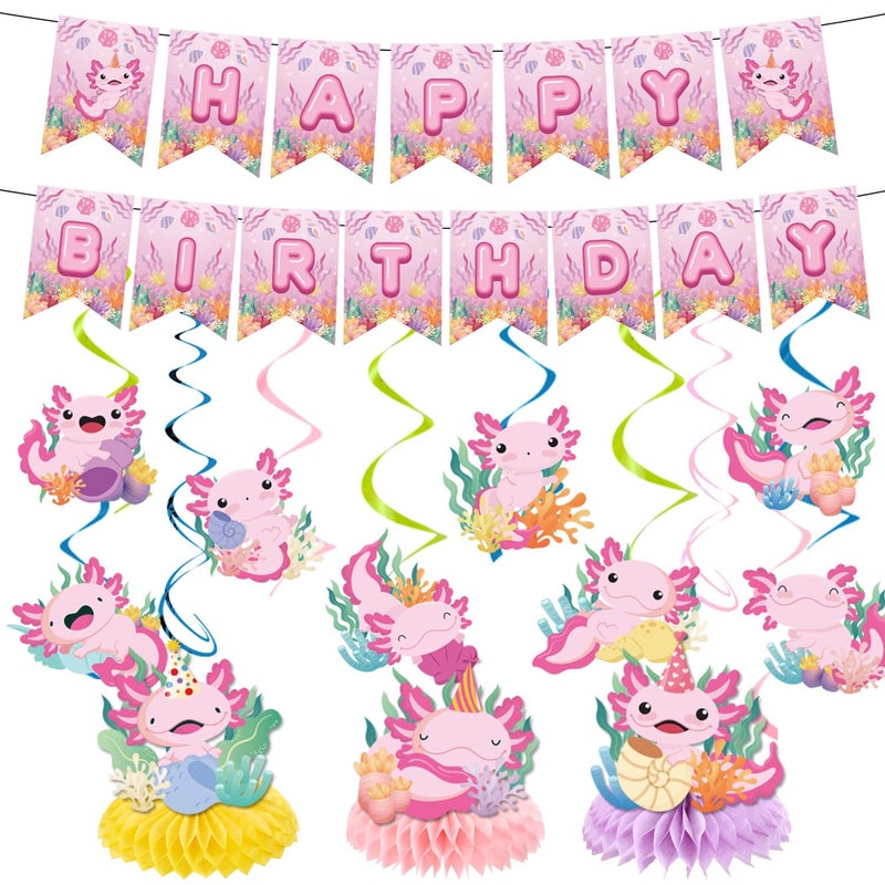 Refavor Axolotl Birthday Party Decorations 15PCS Axolotl Theme Birthday Banners Hanging Swirl Honeycomb Centerpieces Cute Salamander Party Decor Kids Girls - Image 3