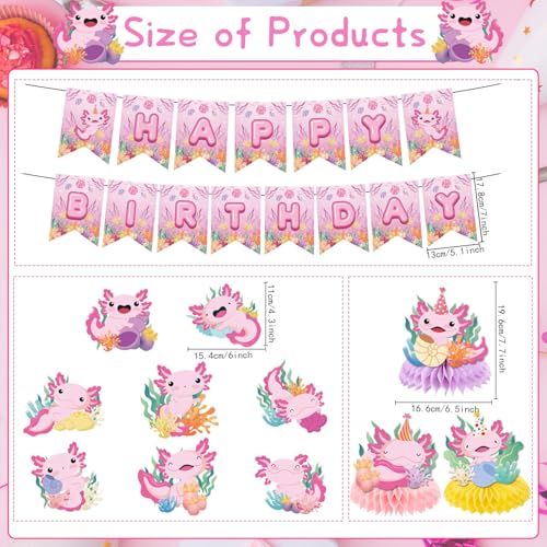 Refavor Axolotl Birthday Party Decorations 15PCS Axolotl Theme Birthday Banners Hanging Swirl Honeycomb Centerpieces Cute Salamander Party Decor Kids Girls - Image 5