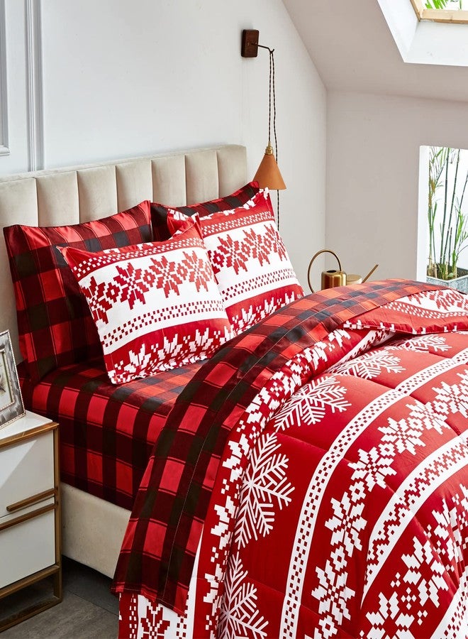 Flysheep Christmas Bed in a Bag 7 Pieces Queen, Red and White Snowflake Design, Soft Microfiber Comforter Set for All Season (1 Comforter, 2 Pillow Shams, 1 Flat Sheet, 1 Fitted Sheet, 2 Pillowcases) - Image 4