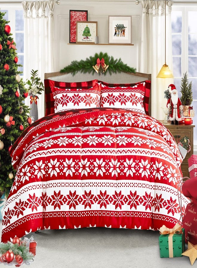 Flysheep Christmas Bed in a Bag 7 Pieces Queen, Red and White Snowflake Design, Soft Microfiber Comforter Set for All Season (1 Comforter, 2 Pillow Shams, 1 Flat Sheet, 1 Fitted Sheet, 2 Pillowcases) - Image 1