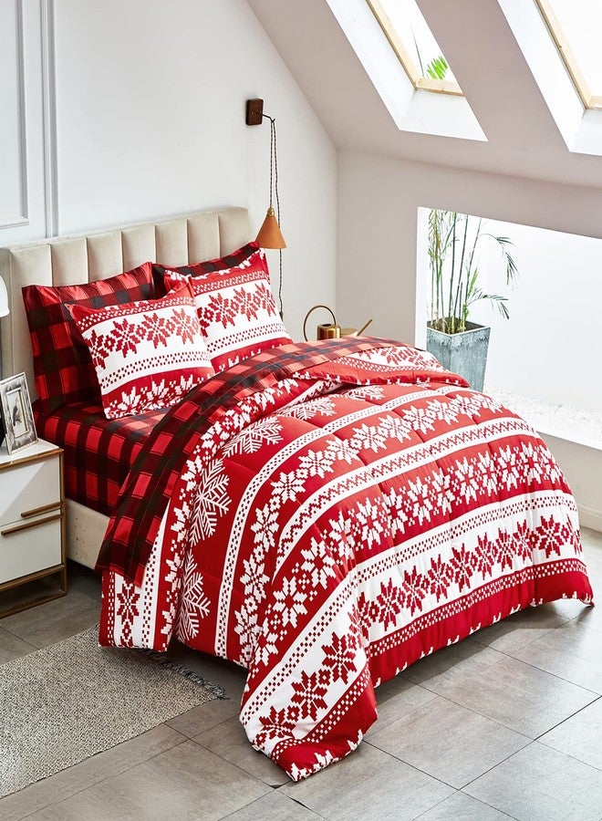 Flysheep Christmas Bed in a Bag 7 Pieces Queen, Red and White Snowflake Design, Soft Microfiber Comforter Set for All Season (1 Comforter, 2 Pillow Shams, 1 Flat Sheet, 1 Fitted Sheet, 2 Pillowcases) - Image 2