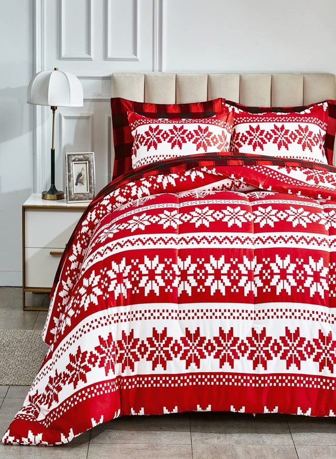 Flysheep Christmas Bed in a Bag 7 Pieces Queen, Red and White Snowflake Design, Soft Microfiber Comforter Set for All Season (1 Comforter, 2 Pillow Shams, 1 Flat Sheet, 1 Fitted Sheet, 2 Pillowcases) - Image 3