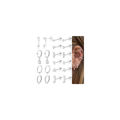 MILACOLATO Hypoallergenic Flat Back Earrings Silver Cartilage Earring Sets for Multiple Piercing 20G Surgical Stainless Steel Earrings for Women Trendy Earring Stacks Small Hoop Flatback Stud Earrings S - Image 1