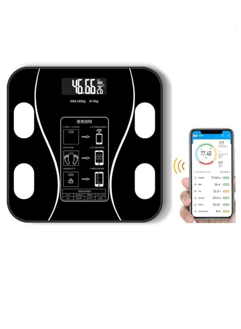 Smart Bluetooth Body Weight Scale with App Sync – Digital Body Fat Scale for Home Use | Tracks Weight, BMI, Muscle Mass, Water & More | Wireless Bathroom Fitness Scale with LED Display | Sleek Design, Supports iOS & Android (Black) - Image 1