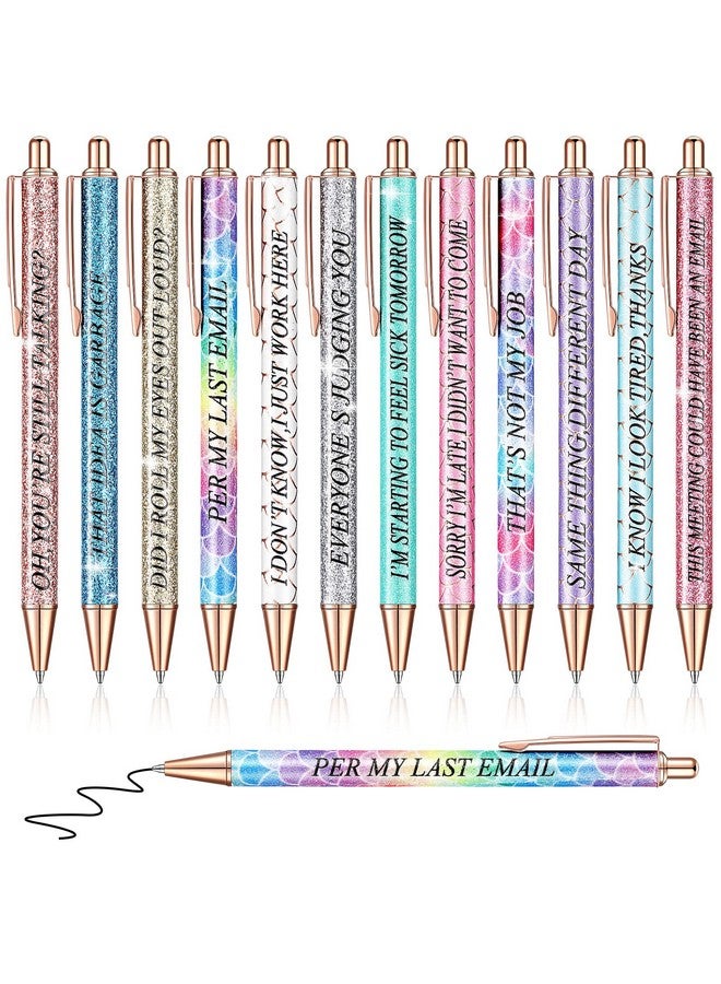 Glenmal 12 Pieces Glitter Funny Word Ballpoint Pens Funny Negative Pens For Adults Novelty Fun Humorous Sayings Office Pens For Co Worker Colleague Office Supplies(Office Negative) - Image 1