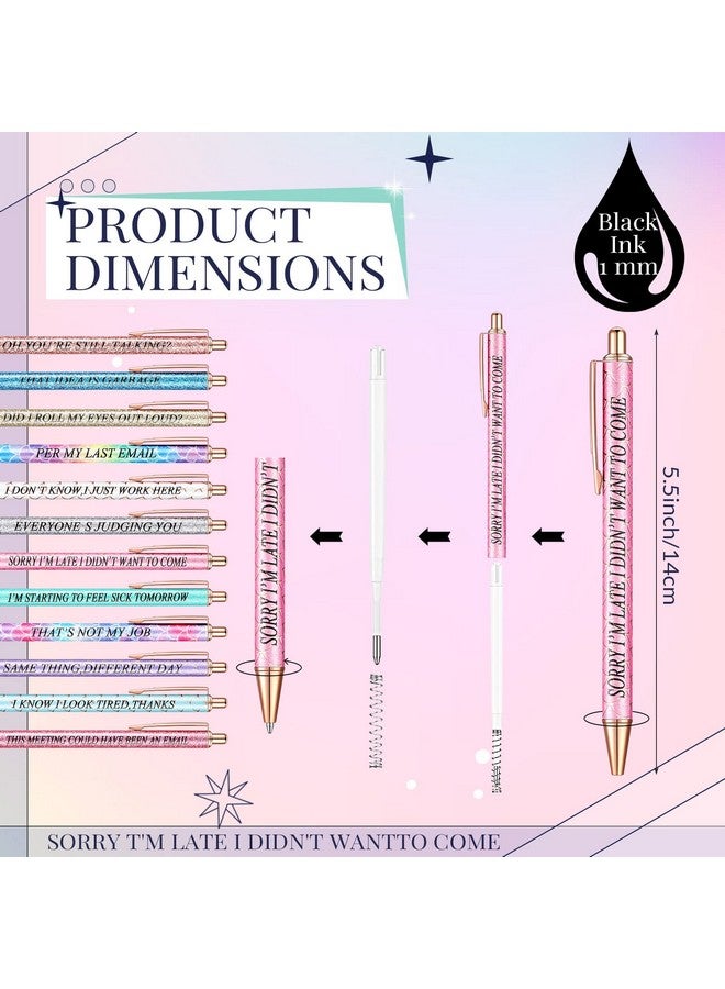 Glenmal 12 Pieces Glitter Funny Word Ballpoint Pens Funny Negative Pens For Adults Novelty Fun Humorous Sayings Office Pens For Co Worker Colleague Office Supplies(Office Negative) - Image 4