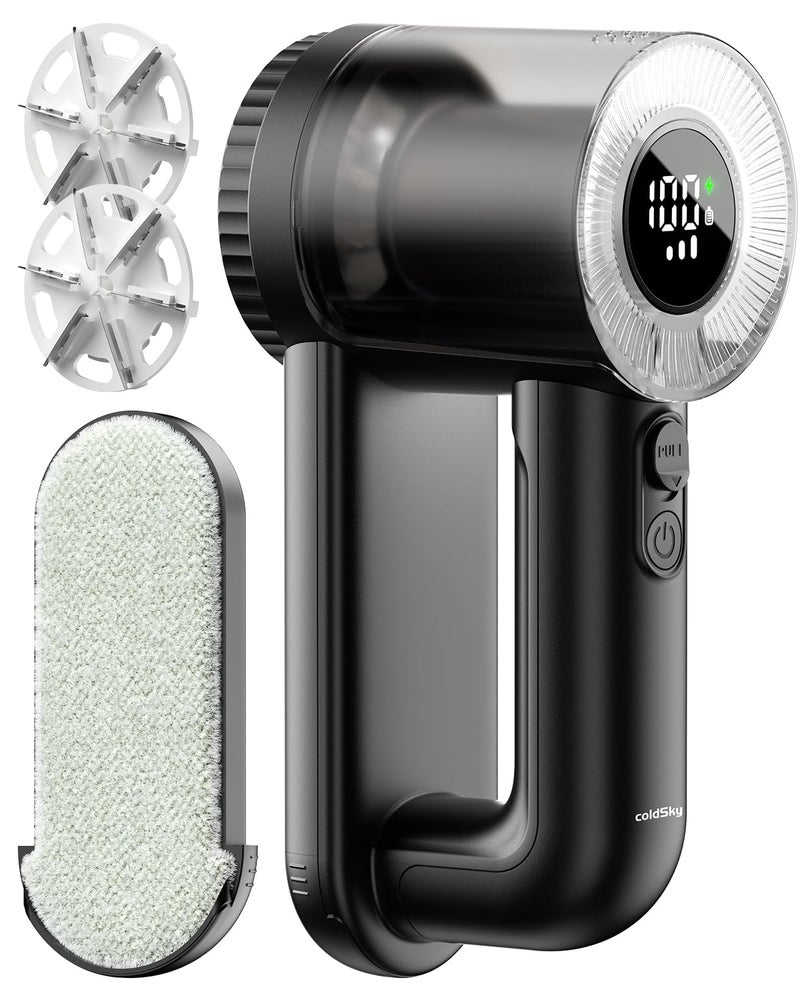 coldSky Fabric Shaver Rechargeable 2in1 Electric Fabric Shaver Lint Remover 3Speed LED Digital Display Sweater Defuzzer for Clothes Furniture Couch Removes Lint Hairball Fuzz Black - Image 2