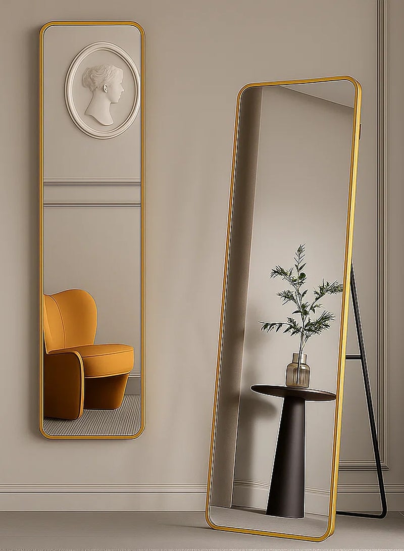 Taimi Rectangular Mirror 120x30cm with Rounded Edges, Full Length Mirror with Stand and Metal Frame, Floor Mirror, Wall Mirror Hanging or Tilt for Living Room, Bedroom, Entryway Gold - Image 1