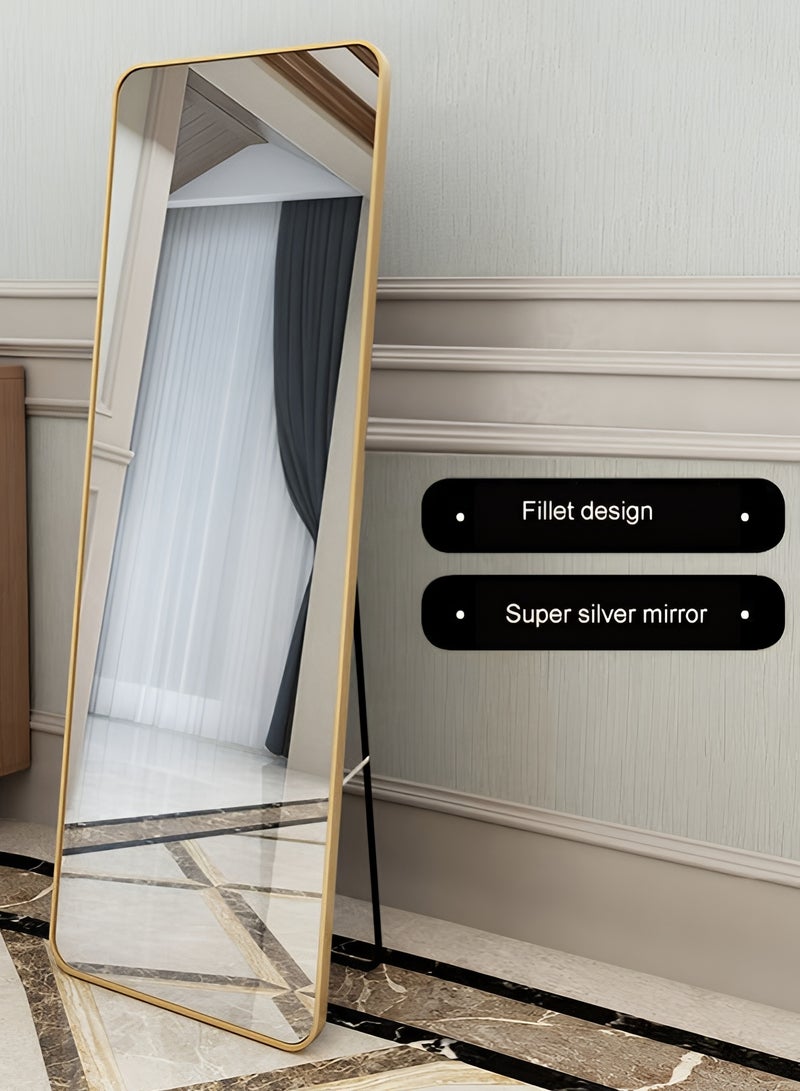 Taimi Rectangular Mirror 120x30cm with Rounded Edges, Full Length Mirror with Stand and Metal Frame, Floor Mirror, Wall Mirror Hanging or Tilt for Living Room, Bedroom, Entryway Gold - Image 3