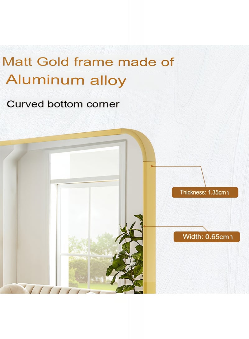 Taimi Rectangular Mirror 120x30cm with Rounded Edges, Full Length Mirror with Stand and Metal Frame, Floor Mirror, Wall Mirror Hanging or Tilt for Living Room, Bedroom, Entryway Gold - Image 2