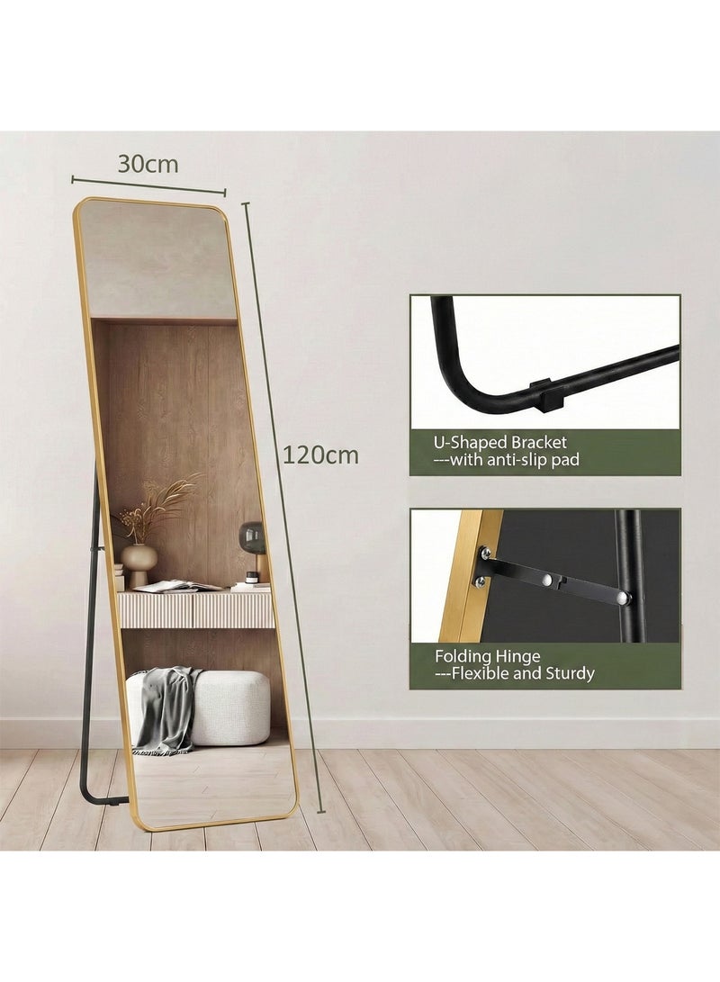 Taimi Rectangular Mirror 120x30cm with Rounded Edges, Full Length Mirror with Stand and Metal Frame, Floor Mirror, Wall Mirror Hanging or Tilt for Living Room, Bedroom, Entryway Gold - Image 5
