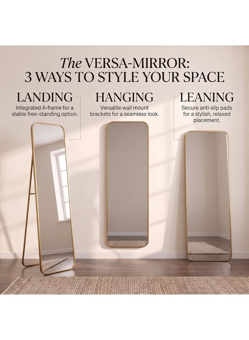 Taimi Rectangular Mirror 120x30cm with Rounded Edges, Full Length Mirror with Stand and Metal Frame, Floor Mirror, Wall Mirror Hanging or Tilt for Living Room, Bedroom, Entryway Gold - Image 2