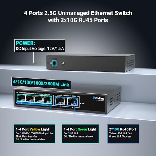 GigaPlus 6 Ports 10Gb Unmanaged Ethernet Switch with 425G BaseT Ports 210G RJ45 Ports 60Gbps Switching Capacity GiGaPlus 10Gbps Network Switch for 25G10Gbps NASPC WiFi6 Router Wireless AP - Image 3