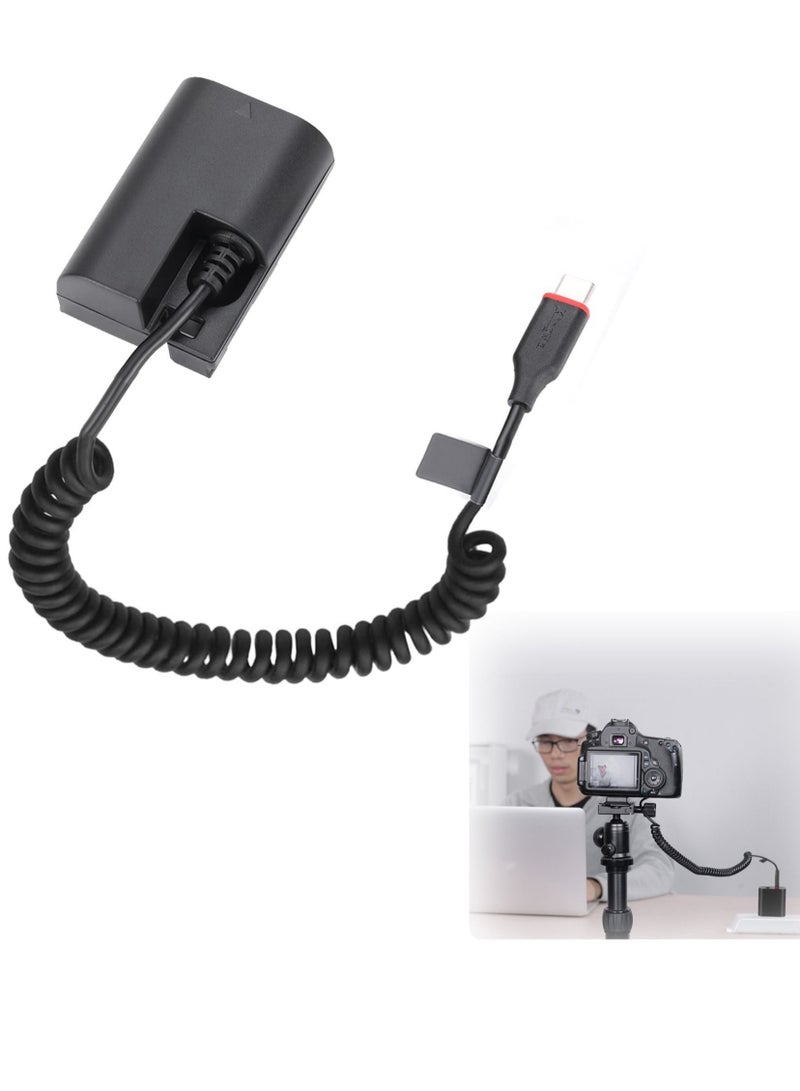 LP-E6 Dummy Battery Decoded, LP-E6 Battery, Replacement with Type-C Spring Power Adapter Cable for Canon EOS R R5 R5C R6 90D 80D 70D 60D 60Da 5D - Image 1