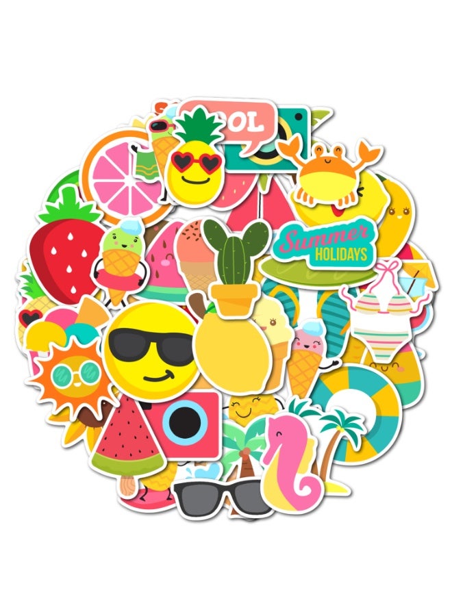 ٥٠ قطعة من ملصقات صيفية منعشة للأطفال والفتيات، برسومات كرتونية ملونة، لتزيين أجهزة الكمبيوتر المحمولة، ملصقات زخرفية، ملصقات جمالية لطيفة ومرحة، يمكنك صنعها بنفسك، لتزيين دفاتر القصاصات، والجيتارات، والثلاجات، ومصدات السيارات. - Image 1