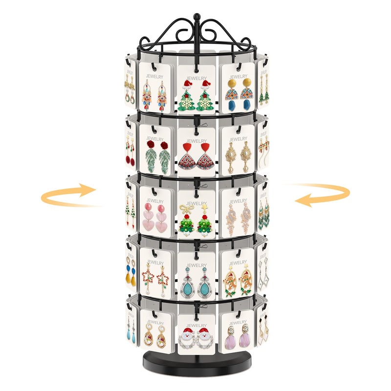 EsLuker.ly Earring Holder Organizer Rotating Display Tree Stand, Adjustable Height Earring Card Hanger Rack with 50 Hooks for Vendors Market Selling, 5 Tier Metal Jewelry Storage Tower, Black - Image 1