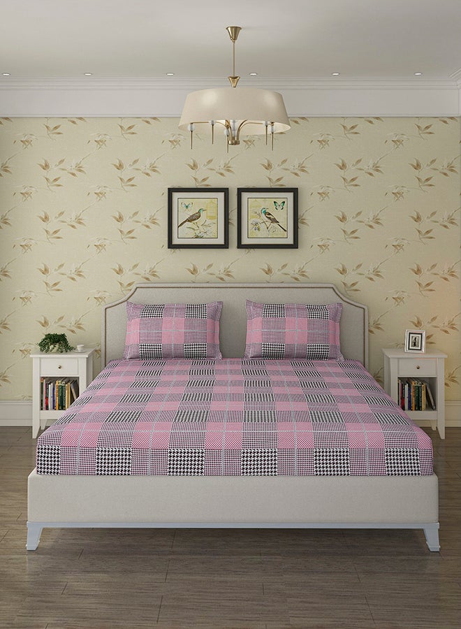 Status Contract Spring Summer Collection-Cotton Rich Double Bedsheet with 2 Pillow Covers for Bed Room, Home, Hotel-120 GSM, Grey Square, 210 X 215 Cm  - Image 1