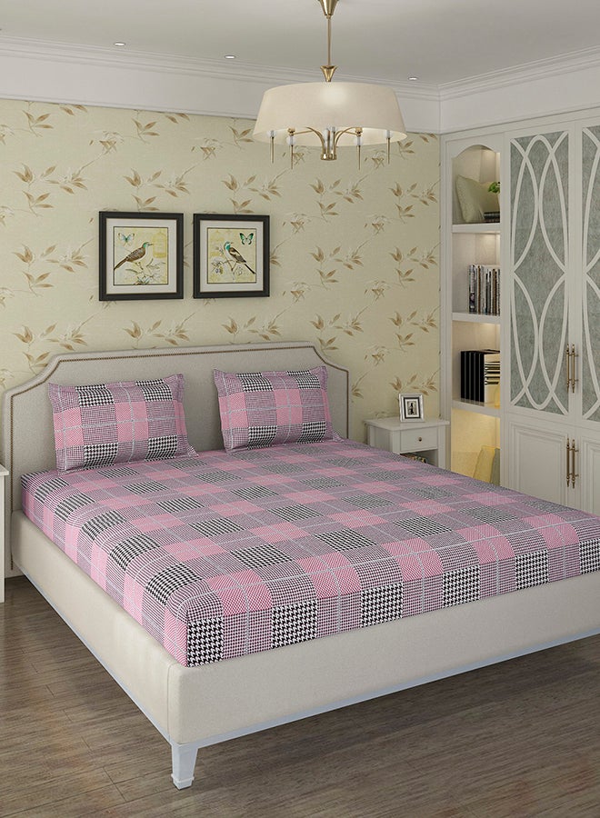 Status Contract Spring Summer Collection-Cotton Rich Double Bedsheet with 2 Pillow Covers for Bed Room, Home, Hotel-120 GSM, Grey Square, 210 X 215 Cm  - Image 2