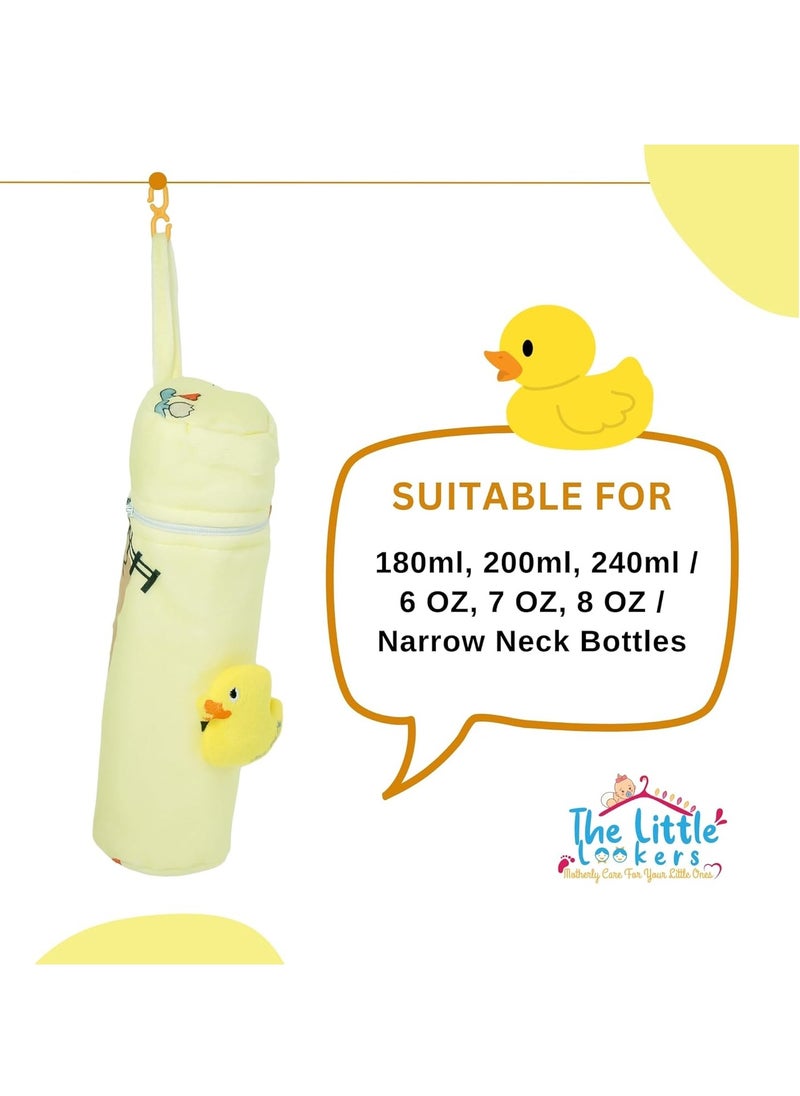 The Little Lookers THE LITTLE LOOKERS Soft Plush Stretchable Baby Feeding Bottle Cover with Easy to Hold Strap | Cute Animated Overall Print Pack of 3 (Multicolor, Zip Closure 240ml)  - Image 2