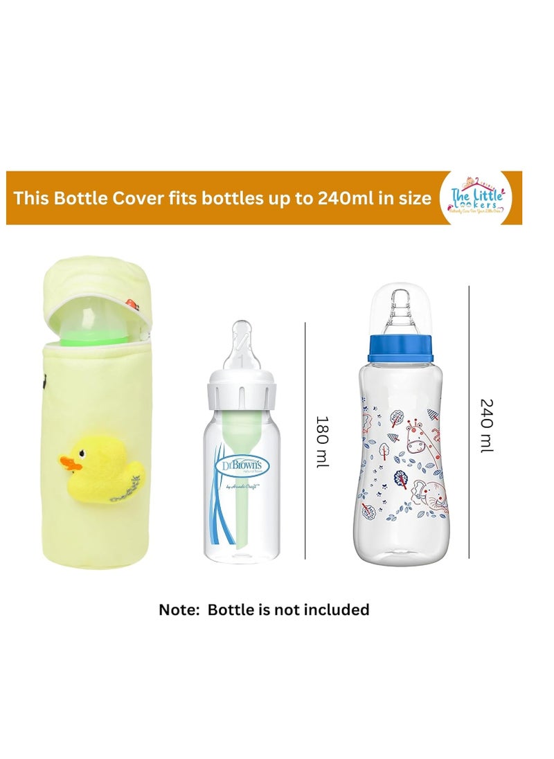 The Little Lookers THE LITTLE LOOKERS Soft Plush Stretchable Baby Feeding Bottle Cover with Easy to Hold Strap | Cute Animated Overall Print Pack of 3 (Multicolor, Zip Closure 240ml)  - Image 4
