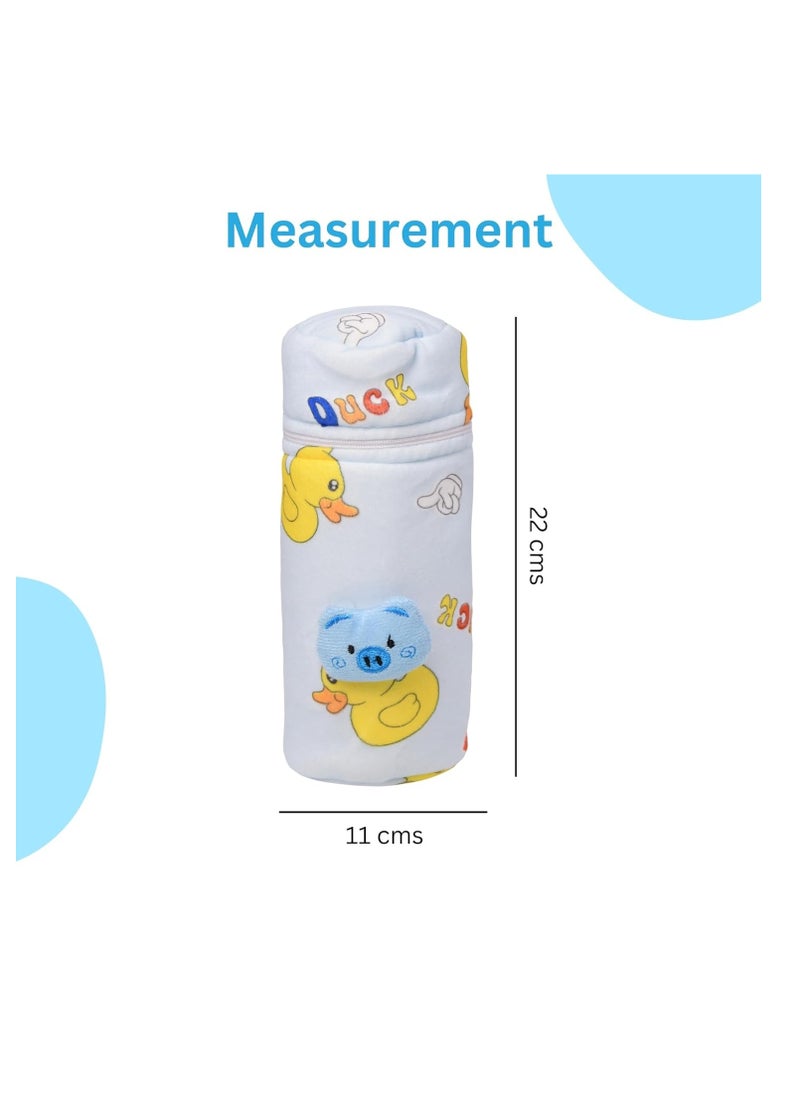The Little Lookers THE LITTLE LOOKERS Soft Plush Stretchable Baby Feeding Bottle Cover with Easy to Hold Strap | Cute Animated Overall Print Pack of 3 (Multicolor, Zip Closure 240ml)  - Image 5