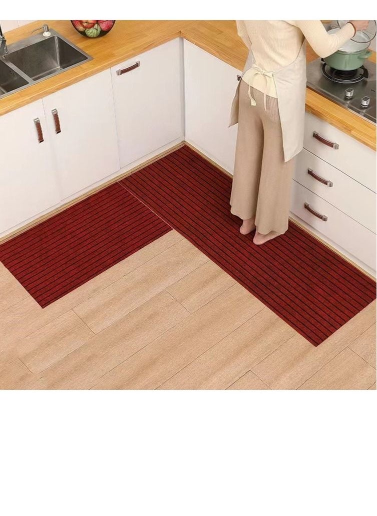 Kutis 2-Piece Set Kitchen Mat Non-Slip Rugs Set Line Design Quickly Absorbs Water Red 120 x 40 and 60 x 40 Centimeter  - Image 1