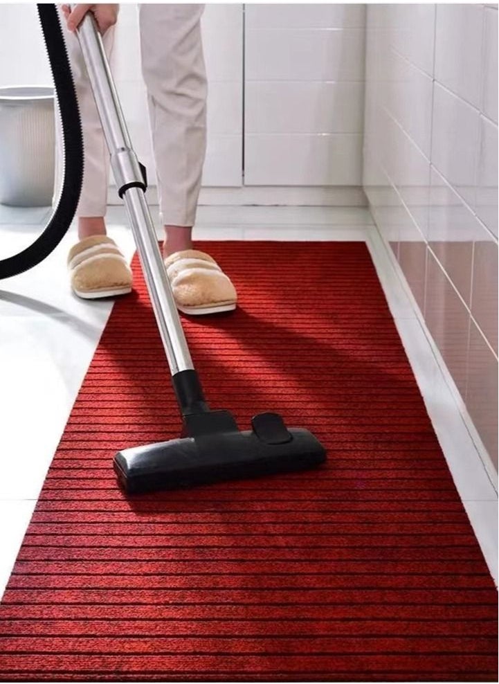 Kutis 2-Piece Set Kitchen Mat Non-Slip Rugs Set Line Design Quickly Absorbs Water Red 120 x 40 and 60 x 40 Centimeter  - Image 2