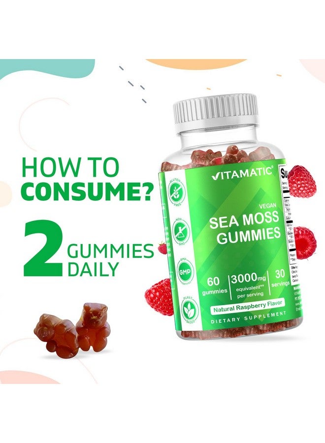 Vitamatic 3 Pack Irish Sea Moss Gummies- 3000mg Equivalent Per Serving (from Extract 132.5 mg) - 60 Ct - Made with Bladderwrack & Burdock Root - Seamoss Supplement for Thyroid, Energy, Immune Support - Image 3
