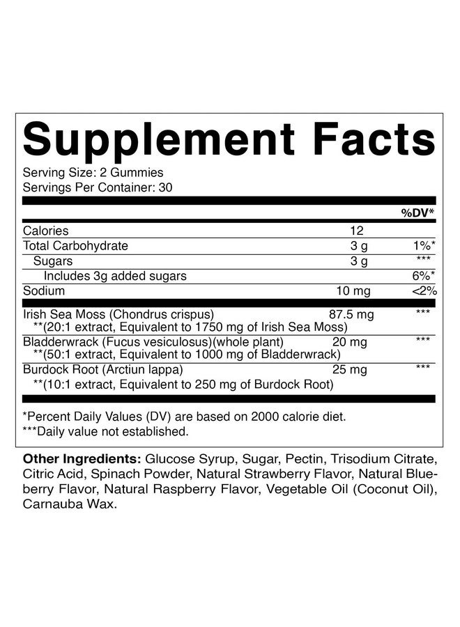 Vitamatic 3 Pack Irish Sea Moss Gummies- 3000mg Equivalent Per Serving (from Extract 132.5 mg) - 60 Ct - Made with Bladderwrack & Burdock Root - Seamoss Supplement for Thyroid, Energy, Immune Support - Image 2