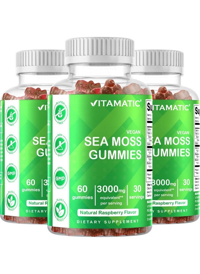 Vitamatic 3 Pack Irish Sea Moss Gummies- 3000mg Equivalent Per Serving (from Extract 132.5 mg) - 60 Ct - Made with Bladderwrack & Burdock Root - Seamoss Supplement for Thyroid, Energy, Immune Support - Image 1