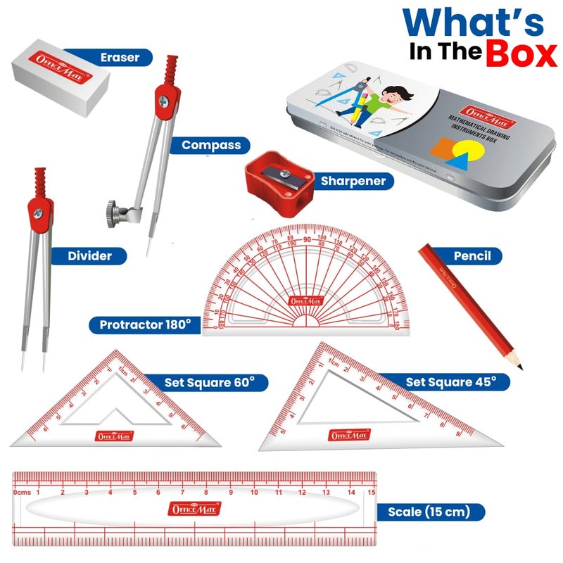 Office Mate Soni Officemate Geometry Box - Mathematical Drawing Instrument Box, Geometry Box For Students, Unique Switchable Arm Compass - Image 4