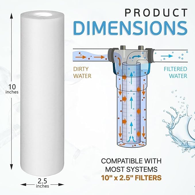 Filox 10 Inch PP Spun Filter Cartridge | 5 Micron Pre Filter Candle for All Type RO UV UF Water Purifiers | Compatible with 9 LTR to 25 LTR Systems | RO Water Purifier Sediment Filter (10) - Image 2