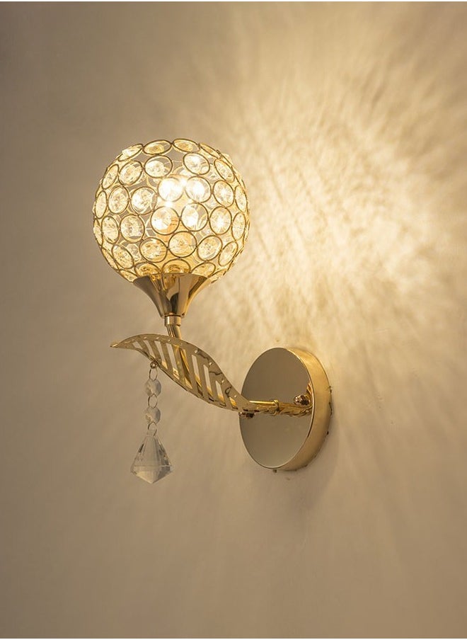 Goeco - Crystal Bedside Wall Sconce, Gold Wall lights, European Standard, E27 Base, (Light Source Not Included,Can use any E27 bulb) - Image 1