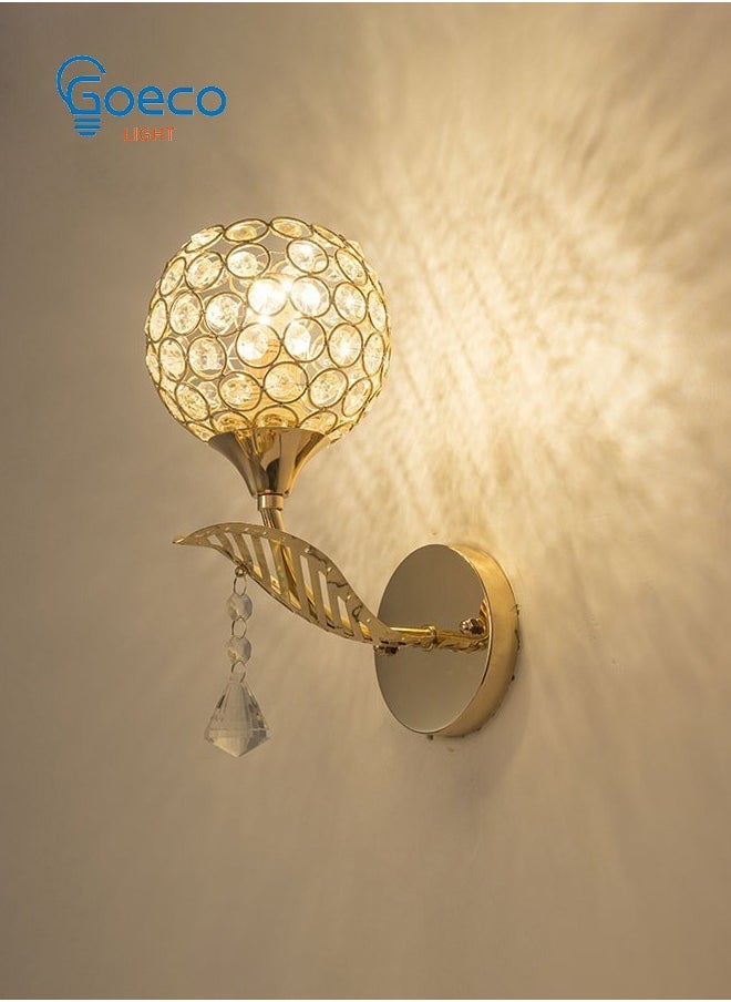 Goeco - Crystal Bedside Wall Sconce, Gold Wall lights, European Standard, E27 Base, (Light Source Not Included,Can use any E27 bulb) - Image 1