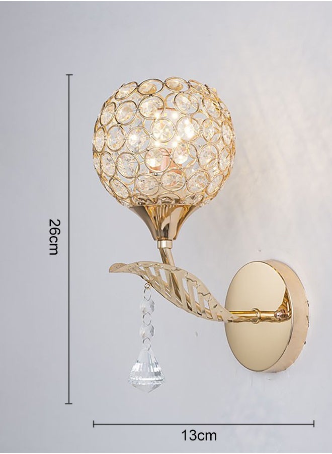Goeco - Crystal Bedside Wall Sconce, Gold Wall lights, European Standard, E27 Base, (Light Source Not Included,Can use any E27 bulb) - Image 1
