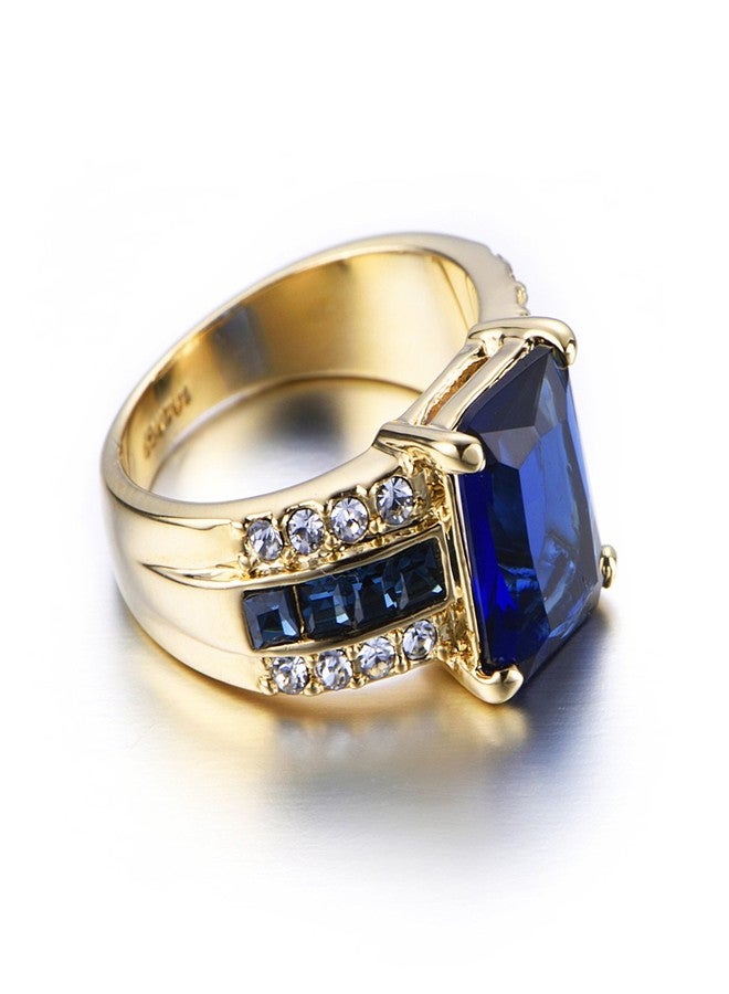 Yoursfs Sapphire Ring For Women 18K Gold Plated Blue Square Stone Rings With Cubic Zirconia Jewelry - Image 3