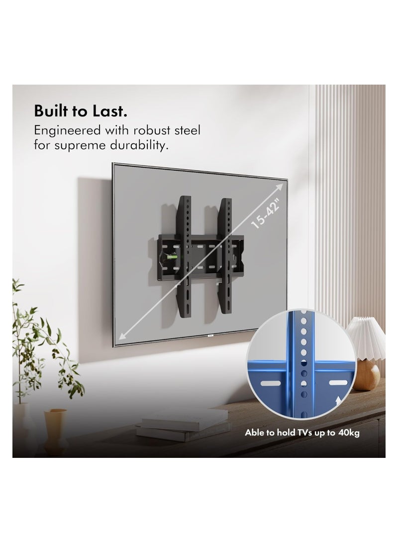 15-42 Inch TV Wall Bracket – Flat to Wall Mount for VESA Compatible Screens, 40kg Weight Capacity - Image 2