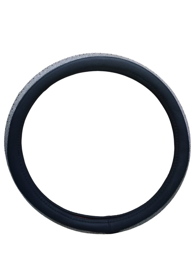 Leather steering wheel cover decorated withblack steering wheel cover and what appears to be a tire tread pattern, universal fit and protection for the car steering wheel, anti-slip and breathable, for girls and women, golden color - Image 2