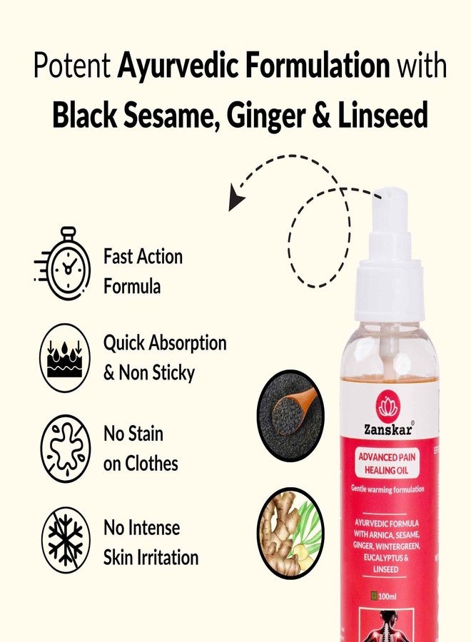 Zanskar Advanced Pain Healing Oil - 100 ml | Triple-Action Relief from Back Pain, Knee Pain, Inflammation | Natural Ayurvedic Formula - Black Sesame, Ginger & Eucalyptus | Fast-Absorbing & Non-Greasy - Image 4