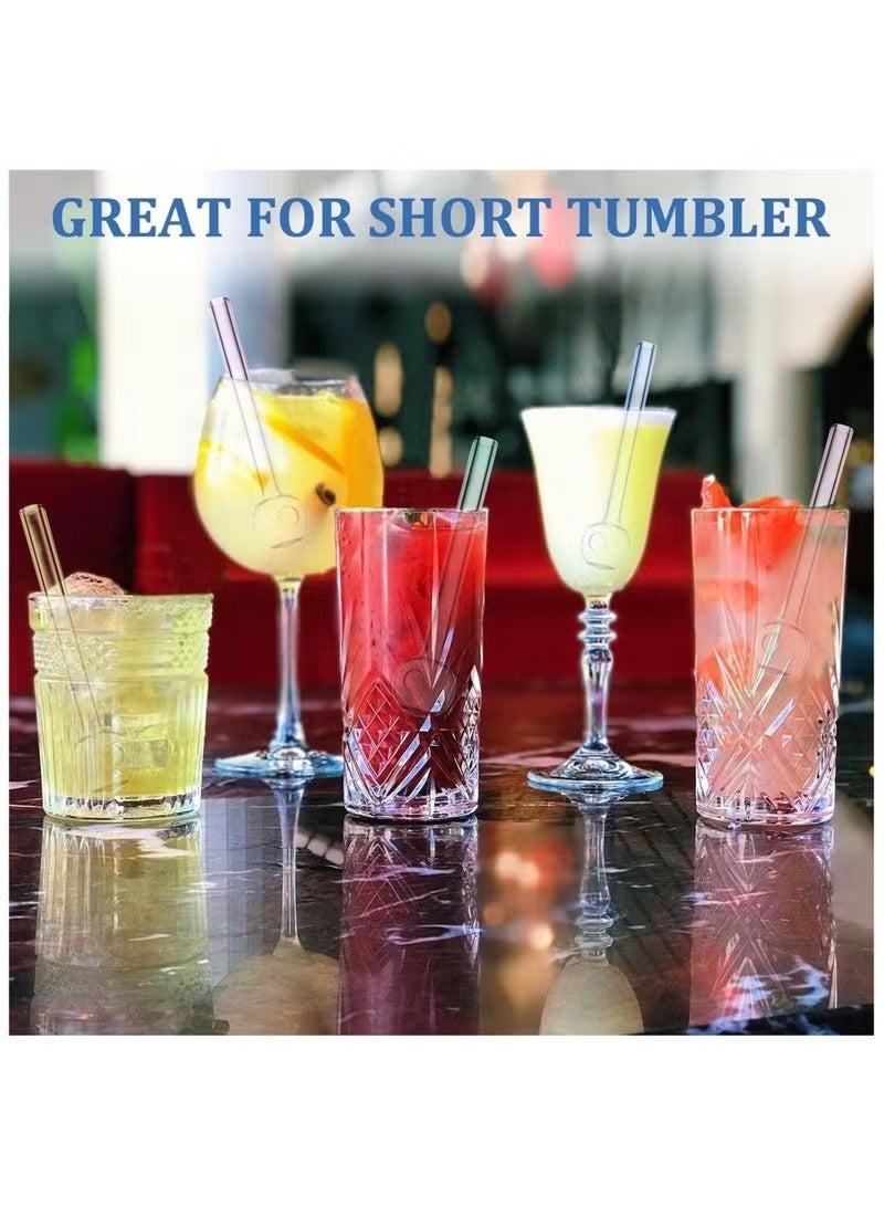 هومستر طقم 8 قطع من قصبات الشرب الزجاجية المقاومة للكسر - قصبات قصيرة قابلة لإعادة الاستخدام بطول 4 إنش مع فرشاة تنظيف، آمنة للغسالة الصحون للكوكتيل والقهوة والعصائر - Image 5