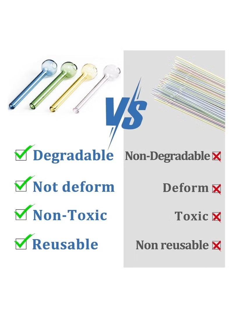 هومستر طقم 8 قطع من قصبات الشرب الزجاجية المقاومة للكسر - قصبات قصيرة قابلة لإعادة الاستخدام بطول 4 إنش مع فرشاة تنظيف، آمنة للغسالة الصحون للكوكتيل والقهوة والعصائر - Image 4