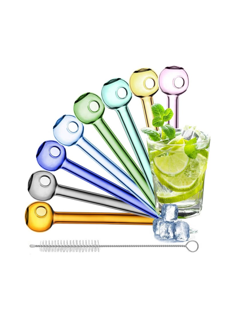 هومستر طقم 8 قطع من قصبات الشرب الزجاجية المقاومة للكسر - قصبات قصيرة قابلة لإعادة الاستخدام بطول 4 إنش مع فرشاة تنظيف، آمنة للغسالة الصحون للكوكتيل والقهوة والعصائر - Image 1