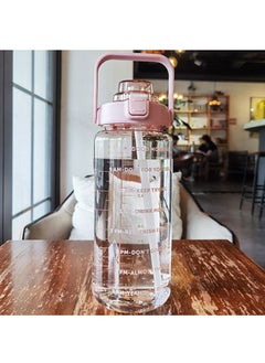 Arabest 2L Large Capacity Water Bottle, Portable Plastic Water Bottle, Sports Water Bottle, With a Pop-Up Lid and Time Mark Reminder Cream Cup, Used for Outdoor Sports and Fitness-Pink  - Image 1