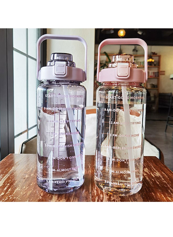 Arabest - 2L Large Capacity Water Bottle, Portable Plastic Water Bottle, Sports Water Bottle, With a Pop-Up Lid and Time Mark Reminder Cream Cup, Used for Outdoor Sports and Fitness-Pink - Image 1