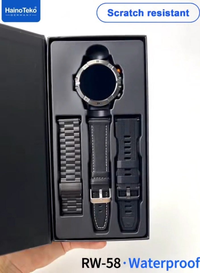 Haino Teko RW-58 Waterproof Smartwatch Black – Large AMOLED Display with High Resolution, 3 Interchangeable Straps, Fitness Tracking, Heart Rate Monitor, Sleep Tracking, Long Battery Life, IP68 Water Resistant, Designed for Men, Stylish and Durable Wearable - Image 3