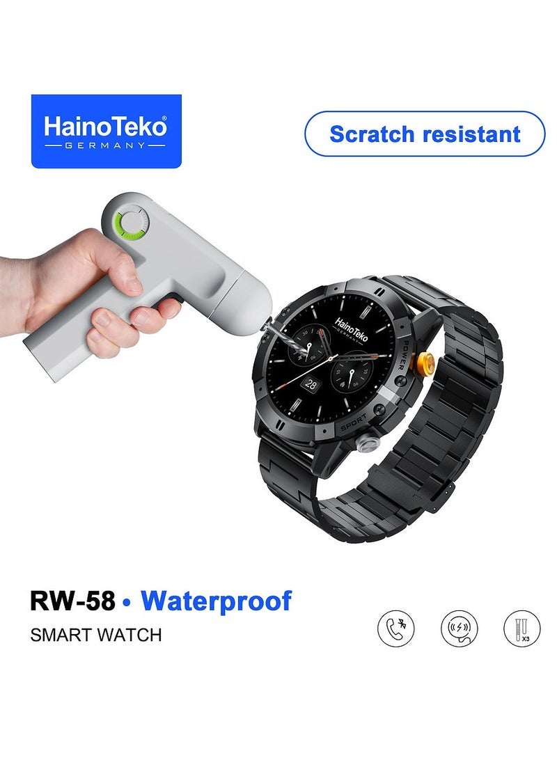 Haino Teko RW-58 Waterproof Smartwatch Black – Large AMOLED Display with High Resolution, 3 Interchangeable Straps, Fitness Tracking, Heart Rate Monitor, Sleep Tracking, Long Battery Life, IP68 Water Resistant, Designed for Men, Stylish and Durable Wearable - Image 4