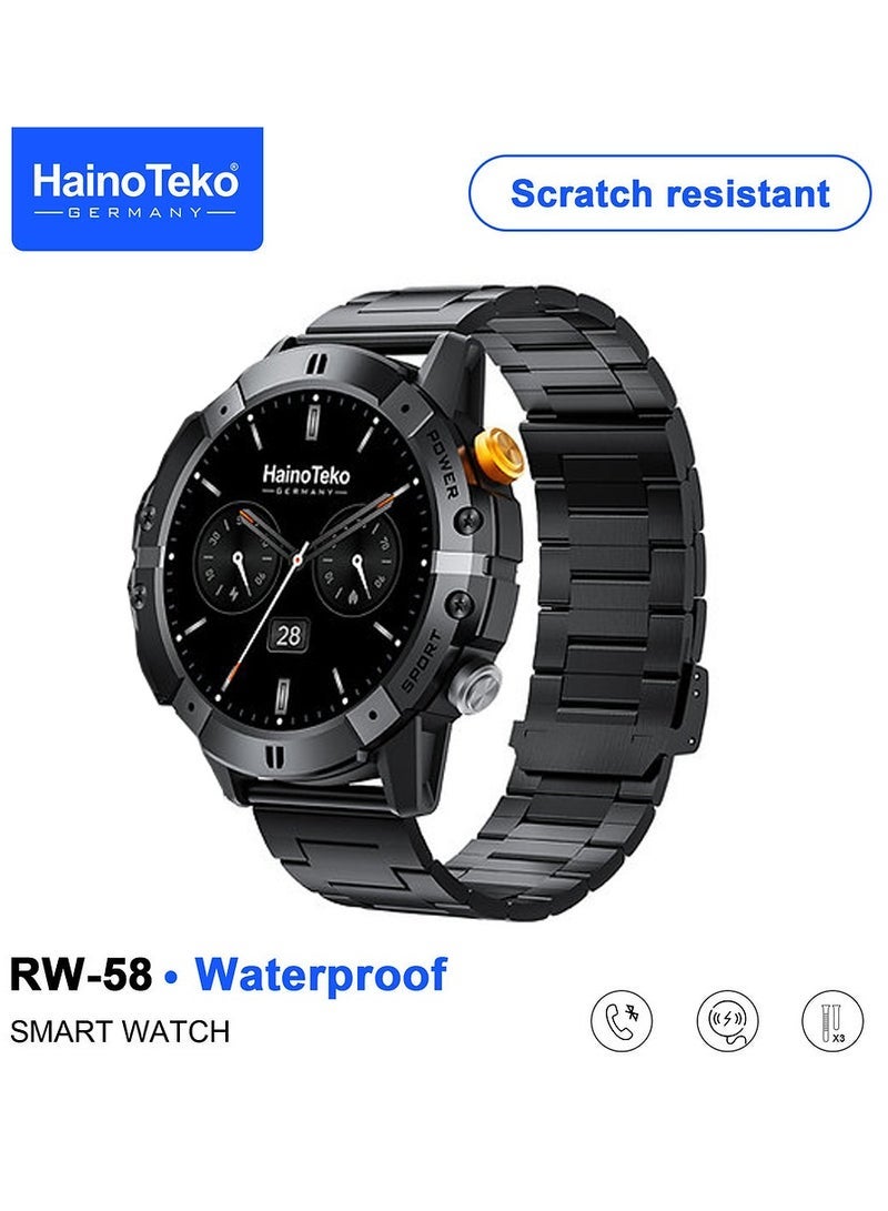 Haino Teko RW-58 Waterproof Smartwatch Black – Large AMOLED Display with High Resolution, 3 Interchangeable Straps, Fitness Tracking, Heart Rate Monitor, Sleep Tracking, Long Battery Life, IP68 Water Resistant, Designed for Men, Stylish and Durable Wearable - Image 2