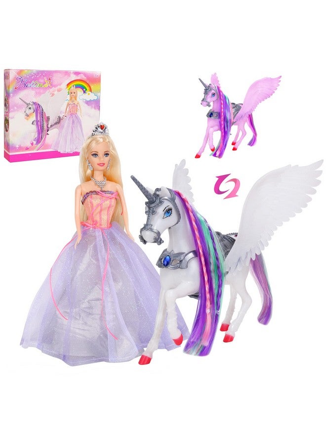 Bettina Color Changing Unicorn & Princess Doll, Color Change On Whole Unicorn Under Sunshine, 11.5'' Princess Doll Toy, Unicorn Toys With Removable Saddle&Wings - Image 1