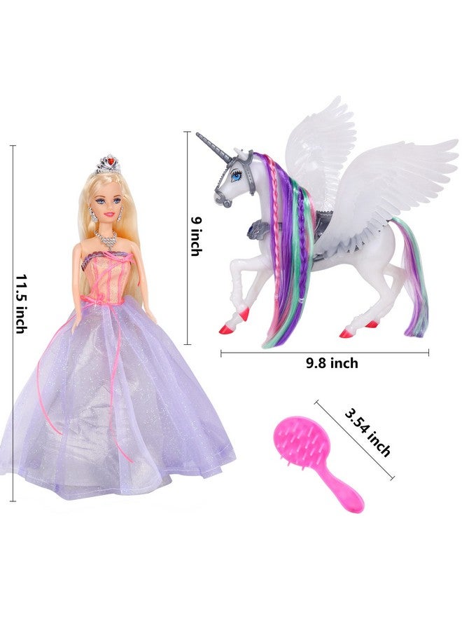 Bettina Color Changing Unicorn & Princess Doll, Color Change On Whole Unicorn Under Sunshine, 11.5'' Princess Doll Toy, Unicorn Toys With Removable Saddle&Wings - Image 5