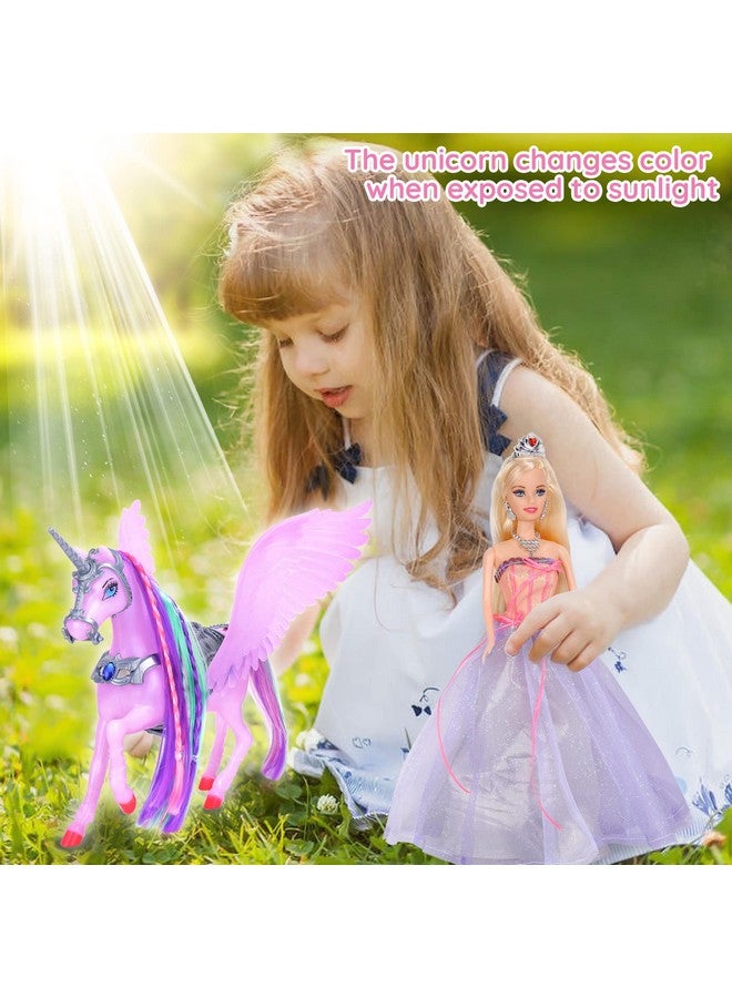Bettina Color Changing Unicorn & Princess Doll, Color Change On Whole Unicorn Under Sunshine, 11.5'' Princess Doll Toy, Unicorn Toys With Removable Saddle&Wings - Image 2